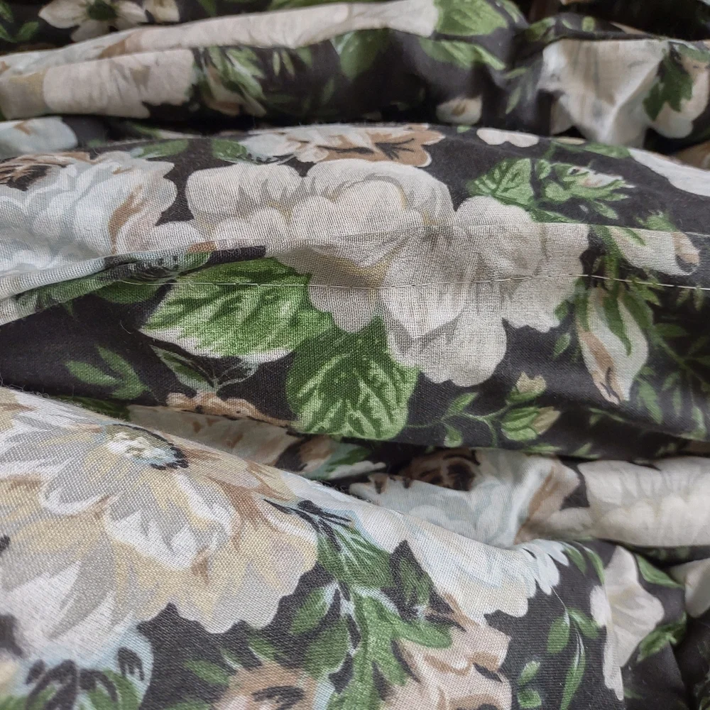 Vintage Black Floral Comforter Set with Cream and Green Blooms